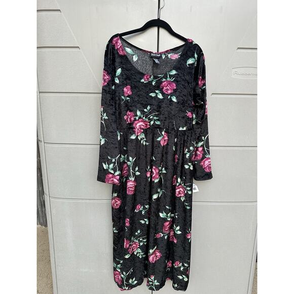 VTG 90s Jamie Brooke Dark Floral Crushed Velvet Midi Dress Sz 16 Whimsigoth Y2K - Picture 4 of 8